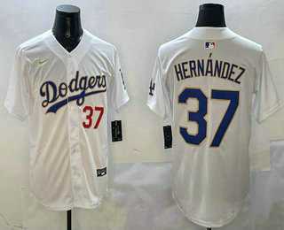 Men%27s Los Angeles Dodgers #37 Teoscar Hernandez Number White Gold Cool Base Stitched Jersey->los angeles dodgers->MLB Jersey
